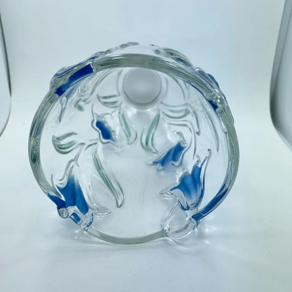 Mikasa Bluebells Vase Embossed Glass Blue Tulips Green Leaves Relief 8" Tall - Picture 5 of 7